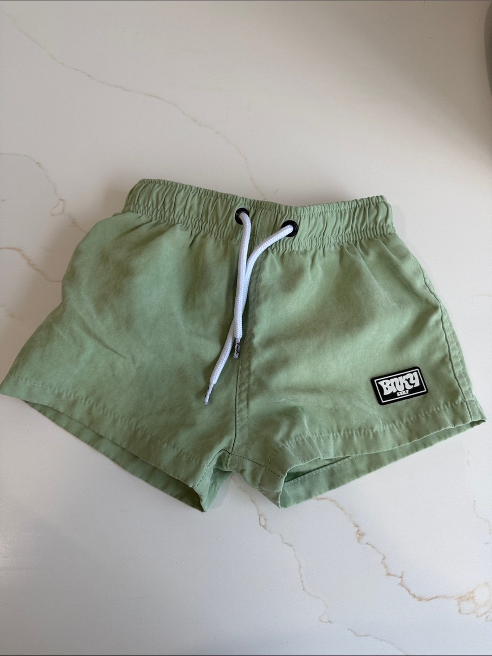 Kids Light Green Swim Trunks with Drawstring - Bnry